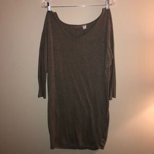 Basic Light Brown VNeck Long Sleeve Dress